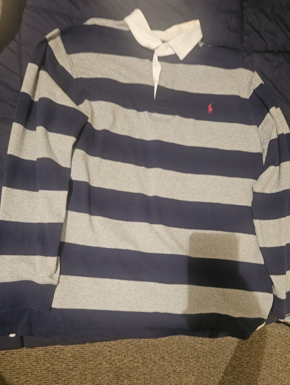 Polo by Ralph Lauren Men's Navy, Gray, Tan Striped Rugby 2XL ONLY WORN TWICE